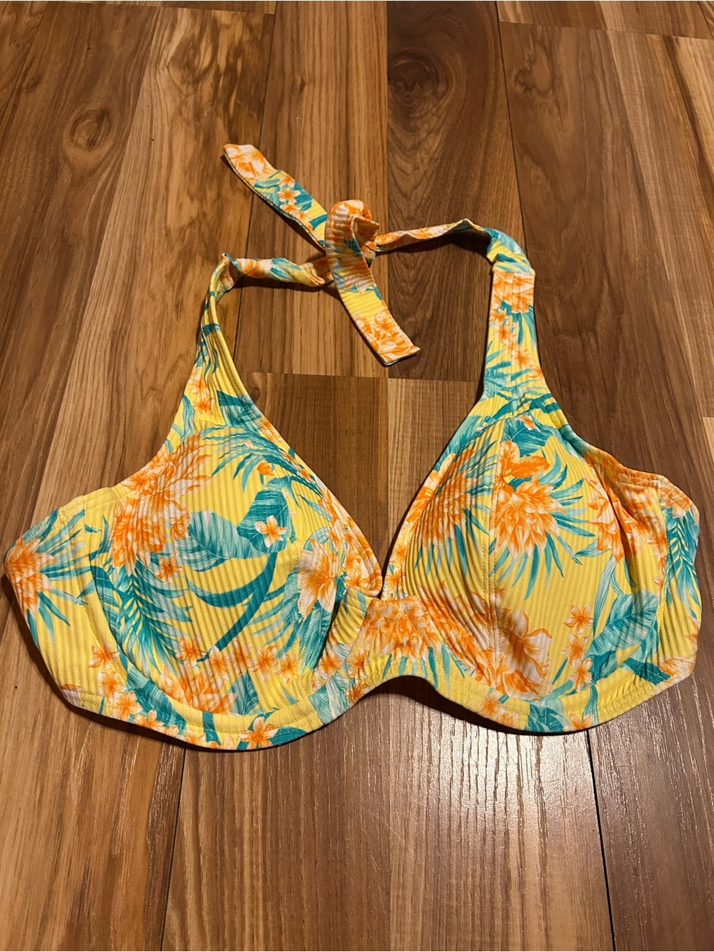 Yellow Tropical Floral Underwire Bikini Top - Women Swim